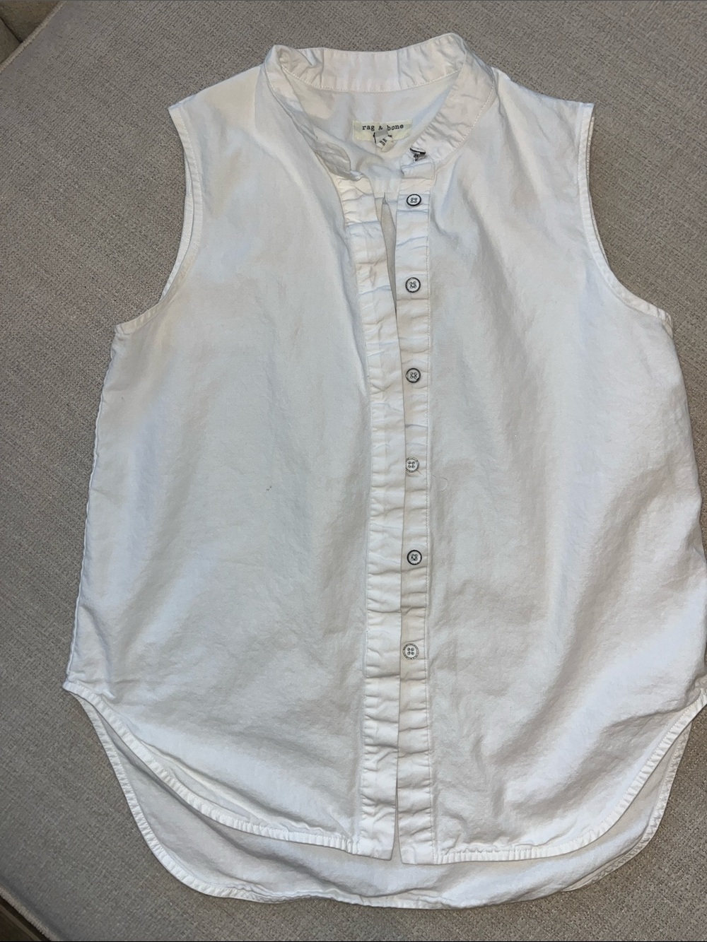 rag & bone White Sleeveless Ruffle-Trim Button-Front Top